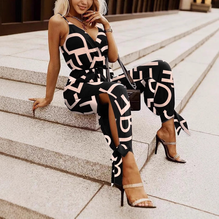 Damen Modischer Jumpsuit mit grafischem Design und figurbetontem Schnitt Drune