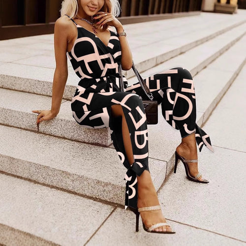 Damen Modischer Jumpsuit mit grafischem Design und figurbetontem Schnitt Drune