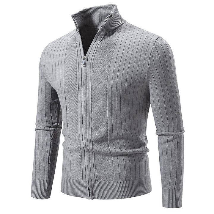 Herren stylische Strickjacke mit hohem Stehkragen und modischem Reißverschluss Drune