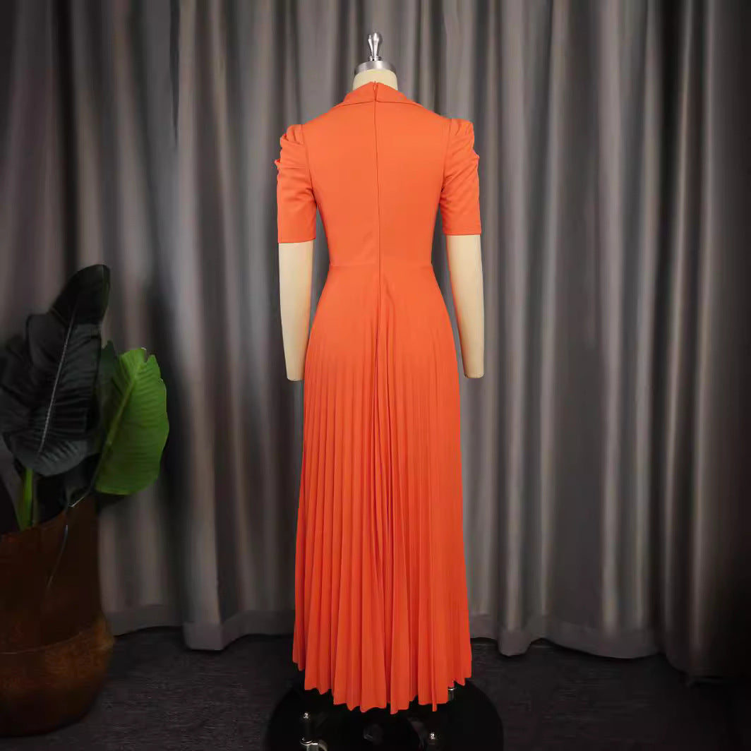 Damen elegantes Wickelkleid mit plissiertem Rock und Puffärmeln Drune