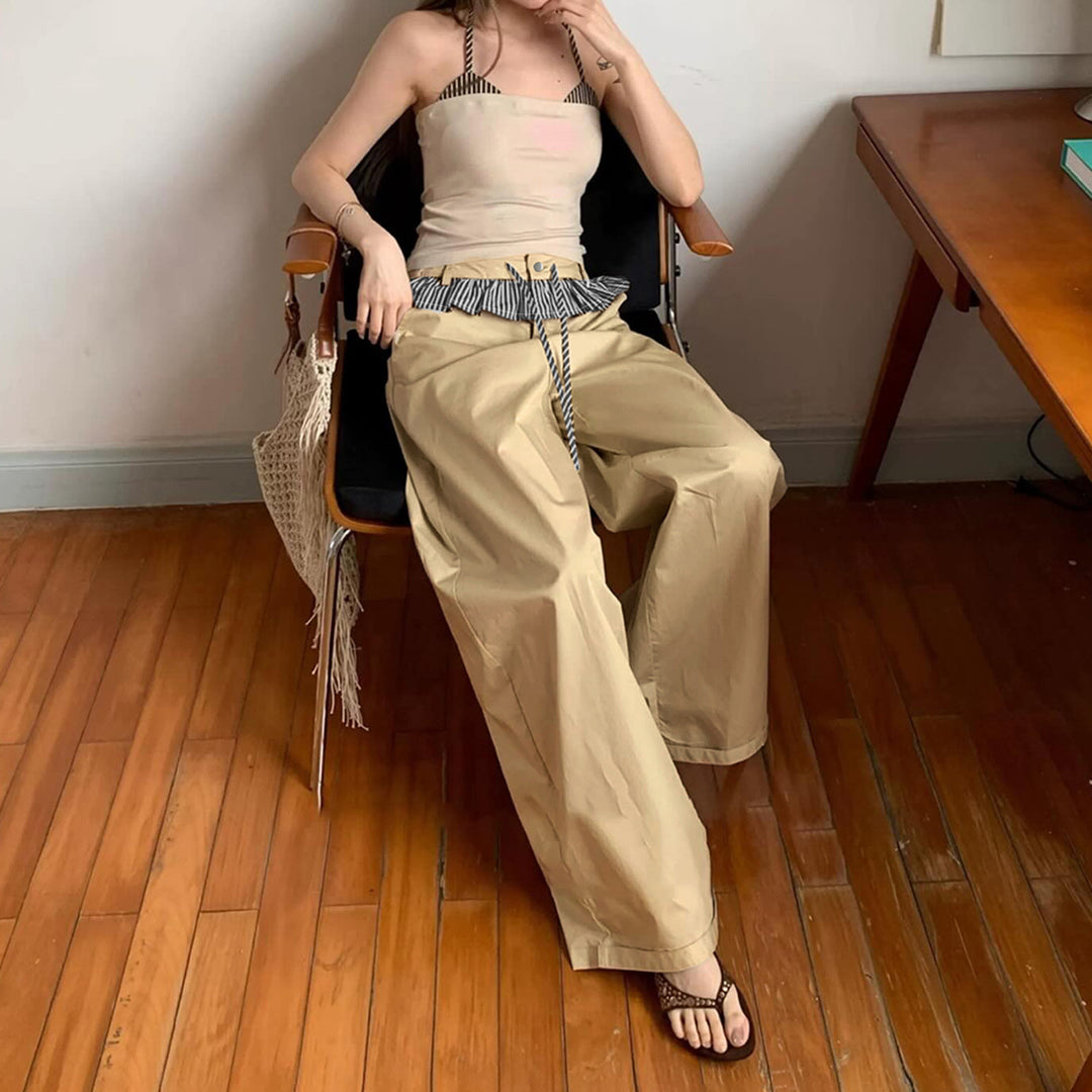 Damen Weite Freizeithose mit Rüschendetails und verstellbarem Bund Drune