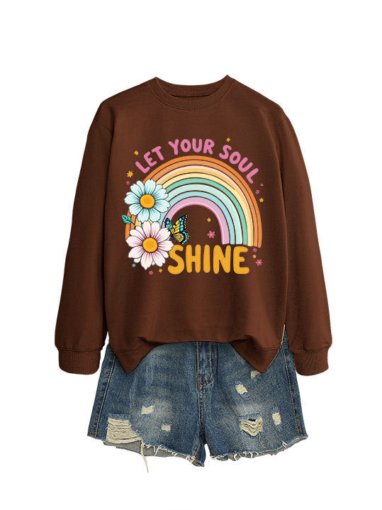 Damen Sweatshirt mit buntem Farbverlauf und floralem Grafikdesign Drune
