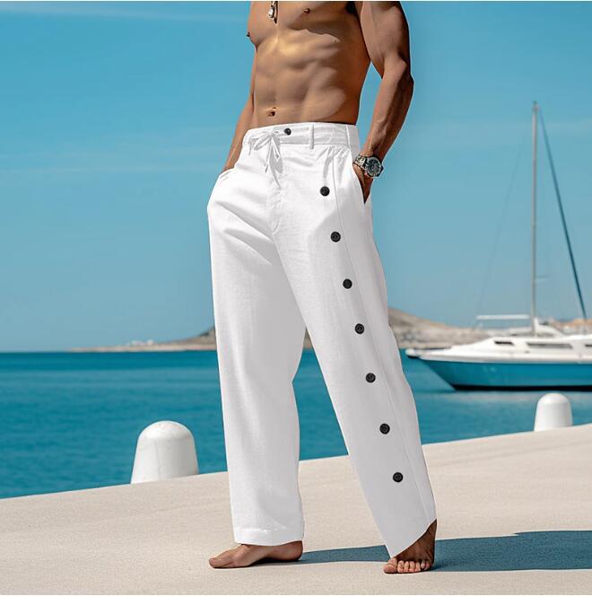 Herren lässige Freizeithose mit Knopfdetails und elastischem Bund Drune