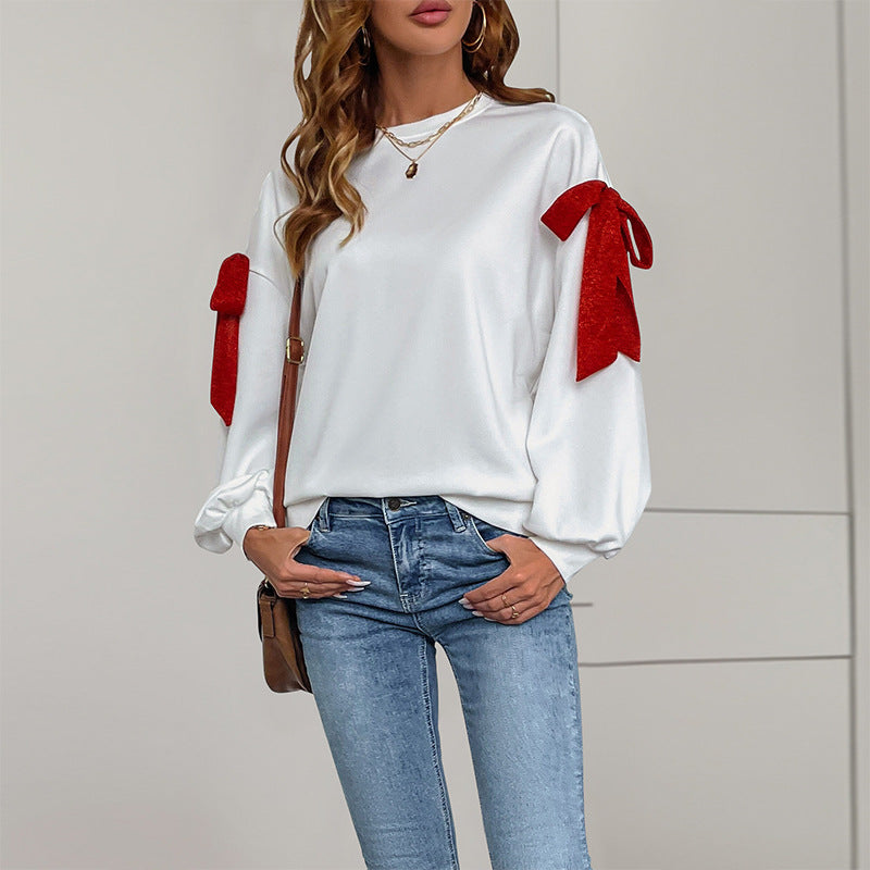 Damen Sweatshirt mit voluminösen Puffärmeln und verspieltem Schleifendesign Drune