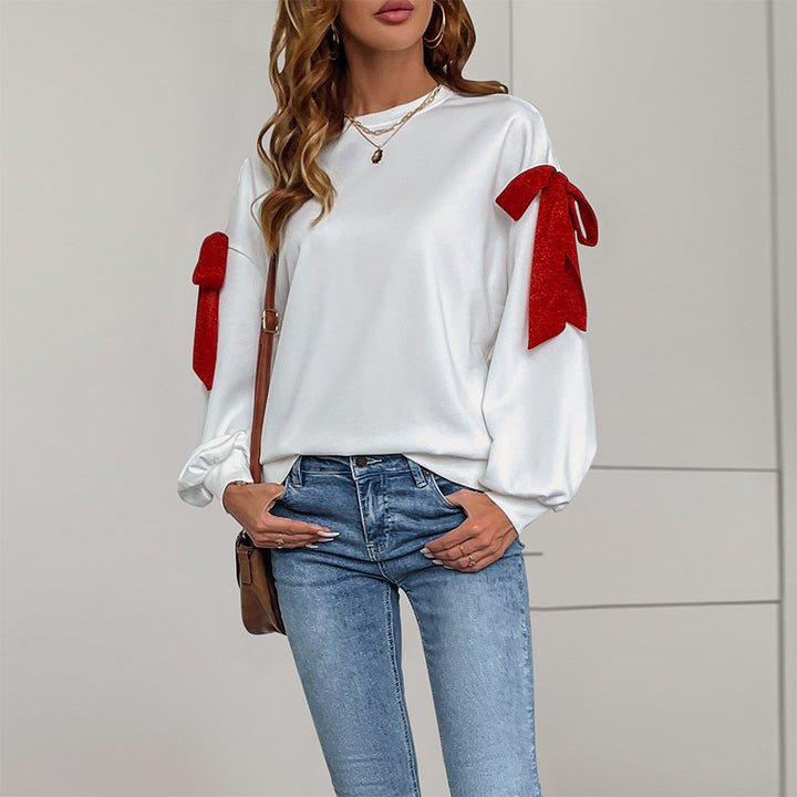 Damen Sweatshirt mit voluminösen Puffärmeln und verspieltem Schleifendesign Drune