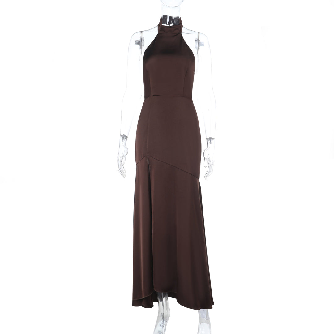 Damen Elegantes Maxikleid mit raffiniertem Stehkragen Drune