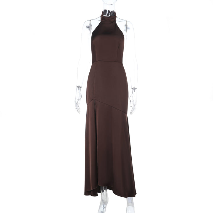 Damen Elegantes Maxikleid mit raffiniertem Stehkragen Drune