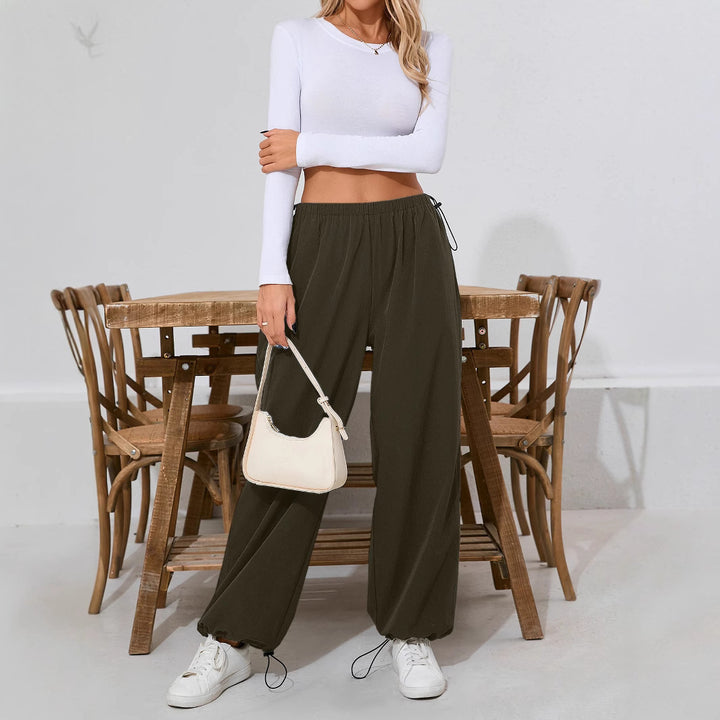 Damen Bequeme Freizeithose mit Tunnelzug und weitem Bein Drune
