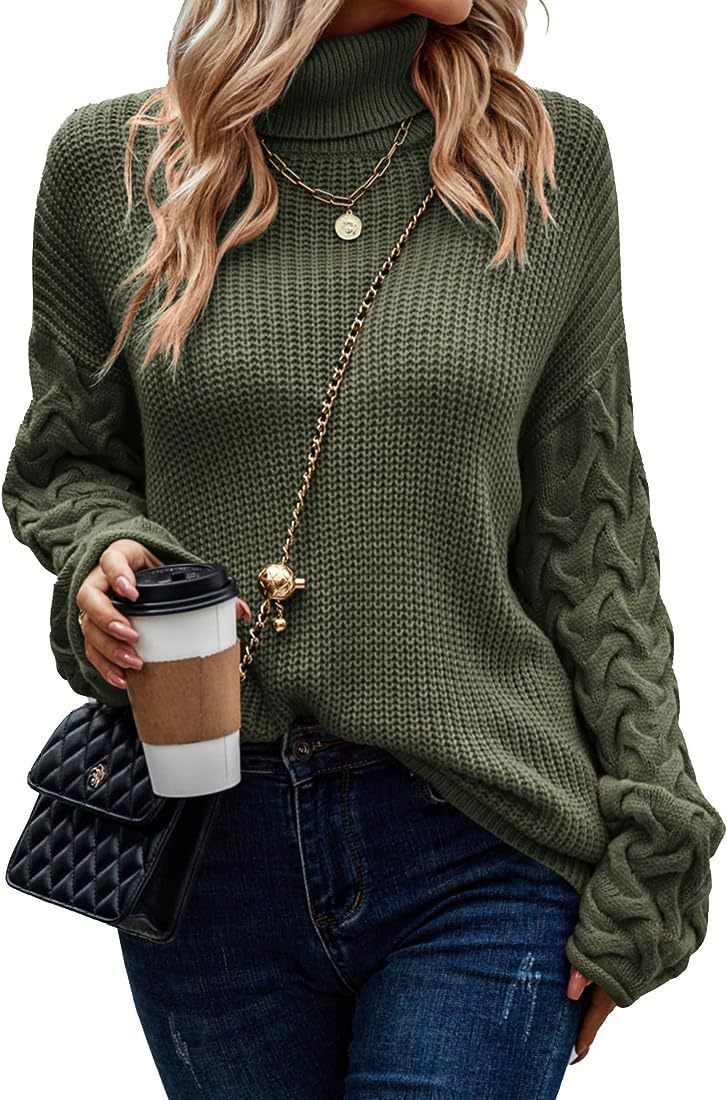 Damen Grobstrickpullover mit modernem Zopfdesign und hohem Kragen Drune