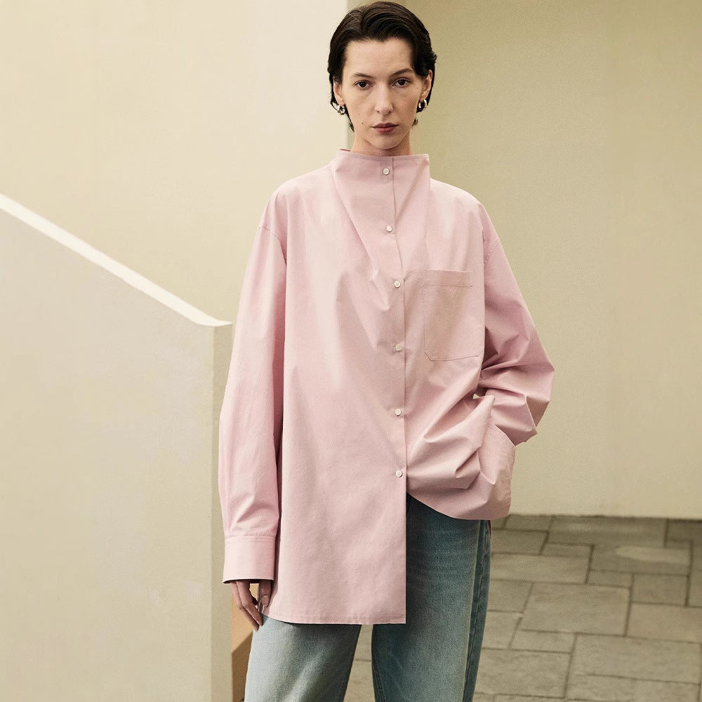 Damen Langarm-Hemd mit minimalistischer Knopfleiste und Brusttasche Drune