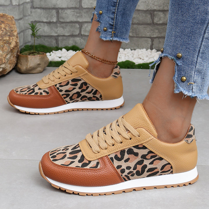 Damen sportliche Leoparden-Print Retro-Sneaker mit gepolstertem Komfortfußbett und profilierter Gummisohle Drune