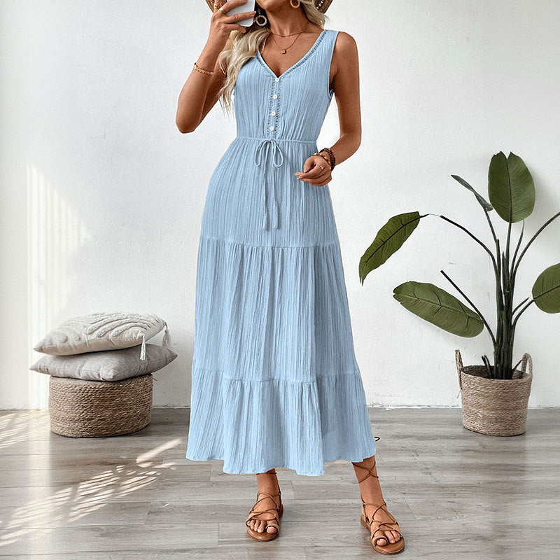 Damen Maxikleid mit elastischem Taillenzug und modischen Rüschendetails Drune