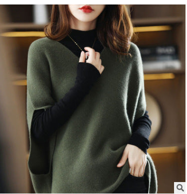 Damen Strickponcho mit V-Ausschnitt und eleganter Silhouette Drune