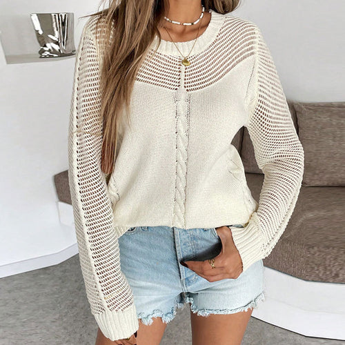 Damen Freizeitpullover mit Netzdetails und Zopfstrick Drune