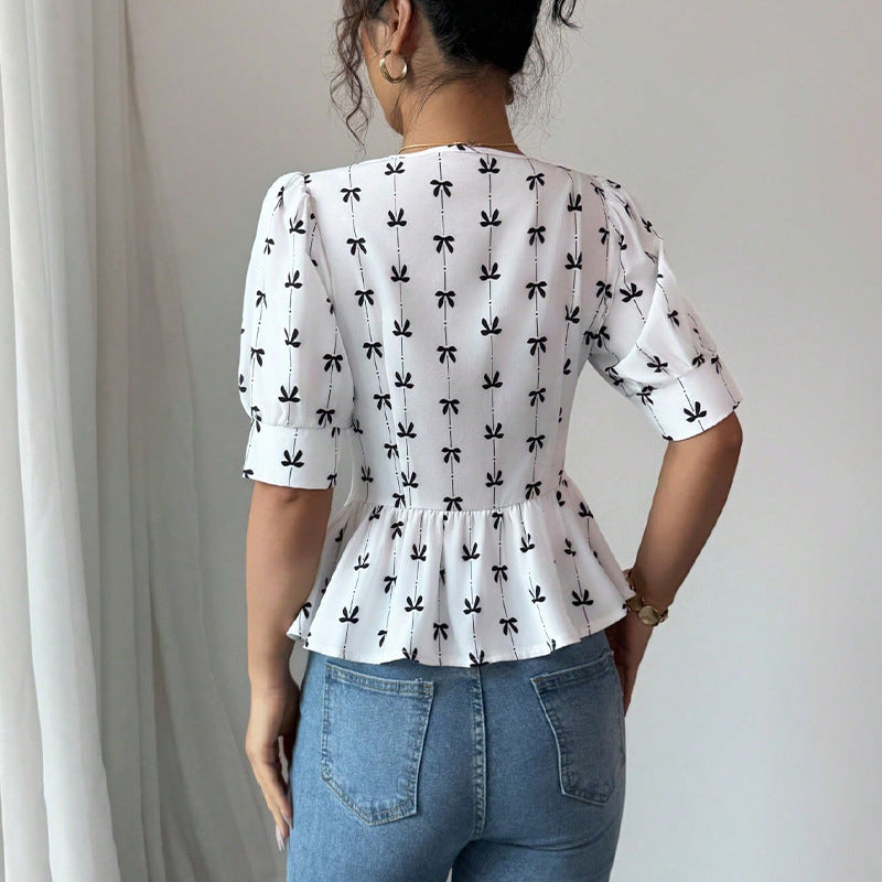 Damen Oberteil mit Puffärmeln und verspieltem Design Drune