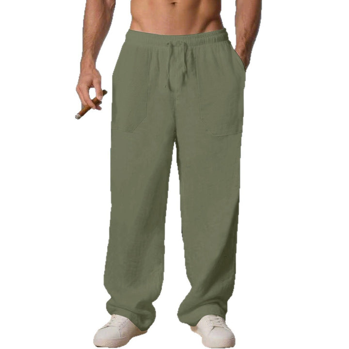Herren nan oversized Relax-Cargohose aus Leinen-Baumwollmix mit elastischem Tunnelzugbund und großen aufgesetzten Taschen Drune