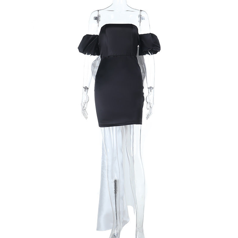 Damen schulterfreies Cocktailkleid mit elegantem Rüschendesign und schickem Schlitz Drune