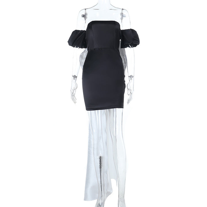Damen schulterfreies Cocktailkleid mit elegantem Rüschendesign und schickem Schlitz Drune