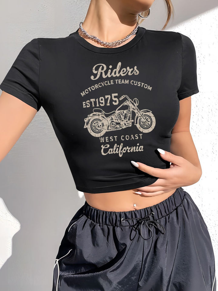 Damen Crop-T-Shirt mit verspieltem Kirschmotiv und elegantem Schleifenprint Drune