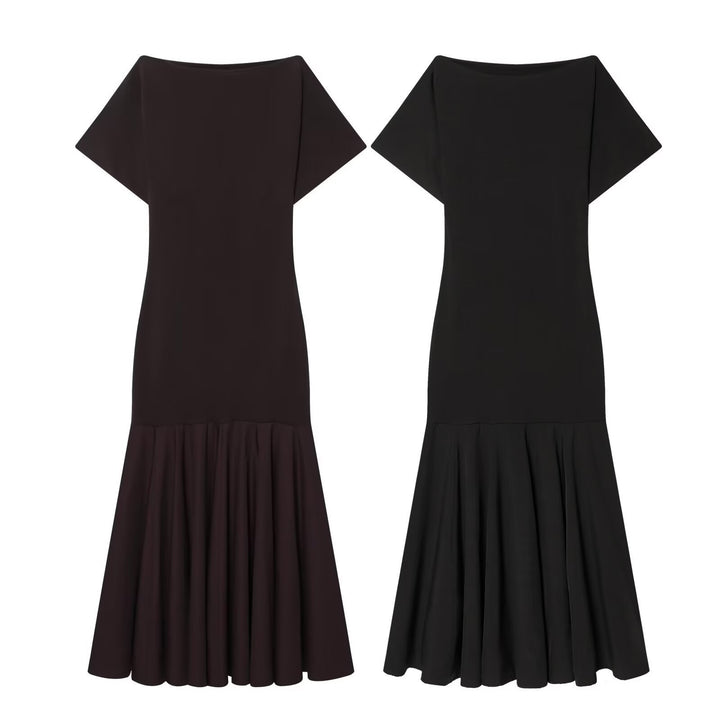 Damen Elegantes Maxikleid mit schwingendem Rock und asymmetrischem Ausschnitt Drune