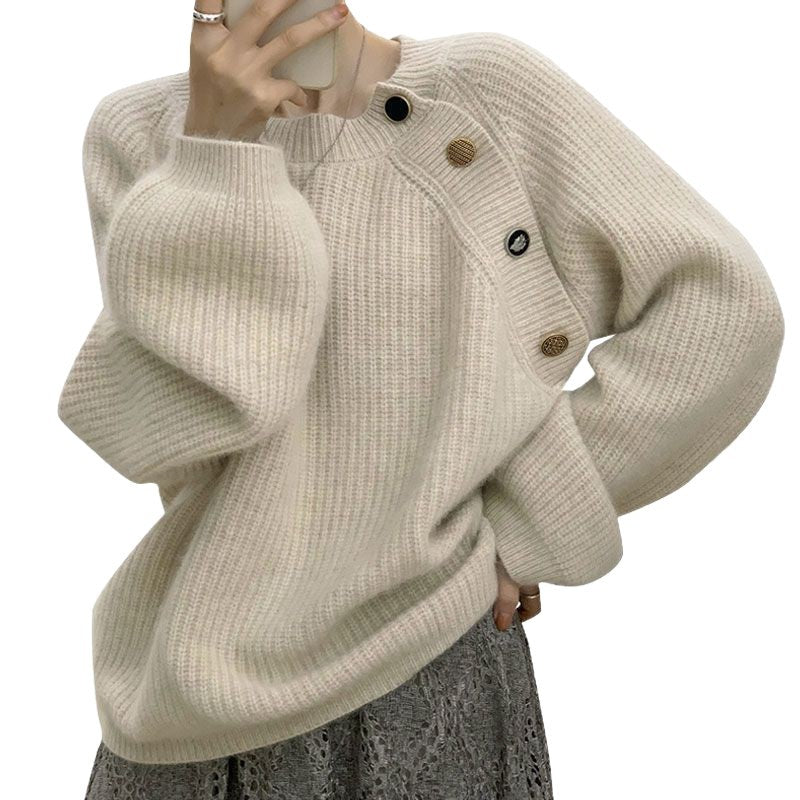 Damen Eleganter und bequemer Strickpullover mit dekorativen Knöpfen Drune