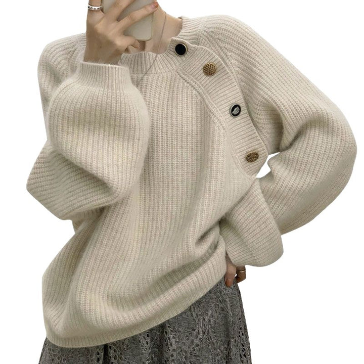 Damen Eleganter und bequemer Strickpullover mit dekorativen Knöpfen Drune