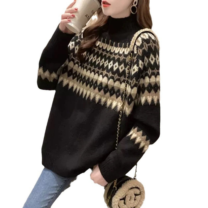 Damen Modischer Pullover mit geometrischem Fair-Isle-Muster Drune