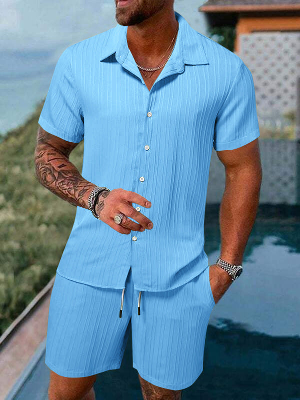 Herren Nadelstreifen Kurzarm Hemd Set Drune