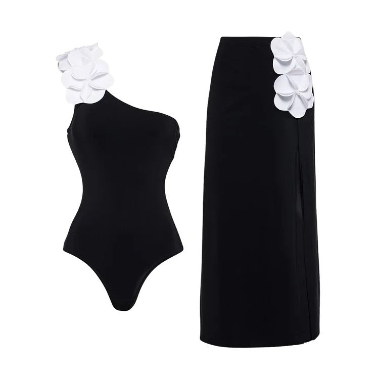 Damen Schwimmanzug mit floralem Oberteil und eleganter Maxi-Rock Drune