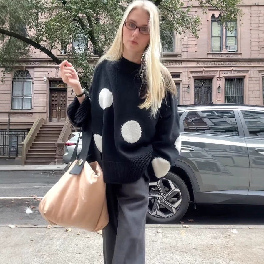 Damen gestrickter Oversize-Pullover mit auffälligem Punktmuster Drune