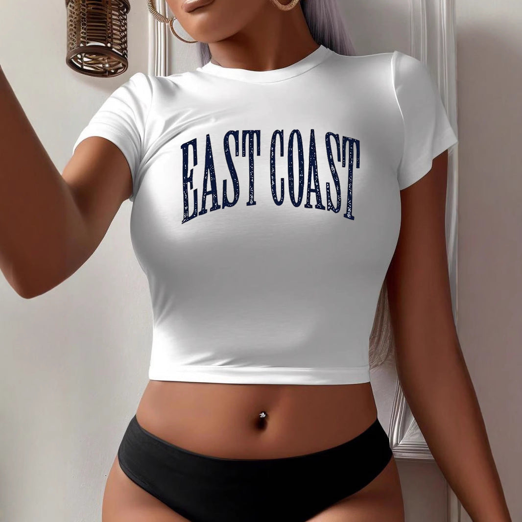 Damen Crop-T-Shirt mit kreativem Schriftzug Drune