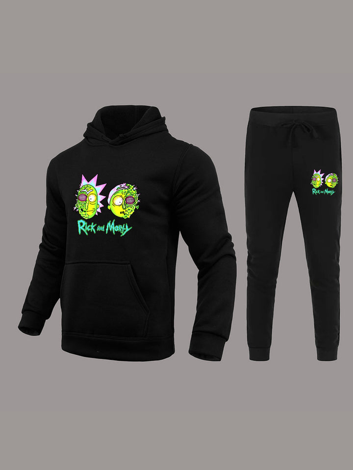 Damen Freizeit Hoodie und Jogginghose Set mit stylischem Cartoon-Druck Drune
