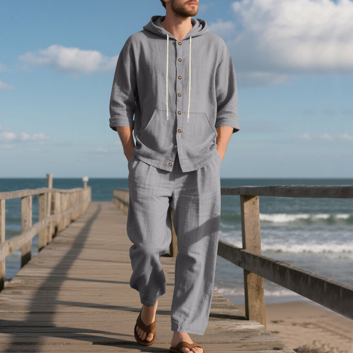 Herren bequeme Freizeit-Hose und Kapuzenjacke Set Drune