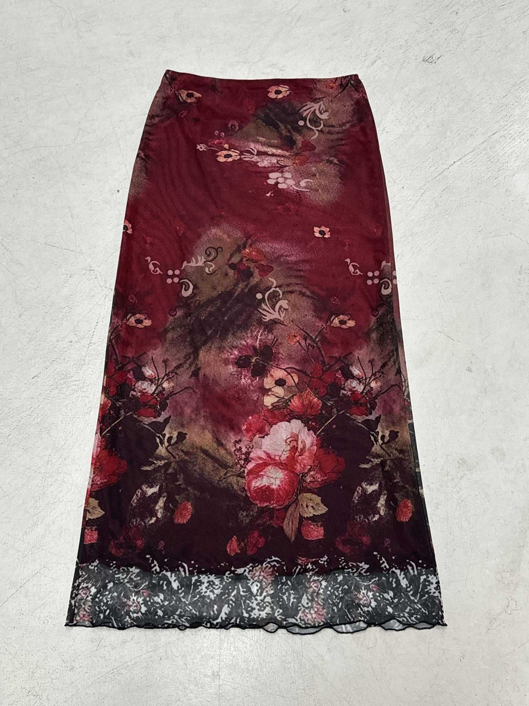 Damen Maxirock mit floralen Mustern und transparenter Spitze Drune
