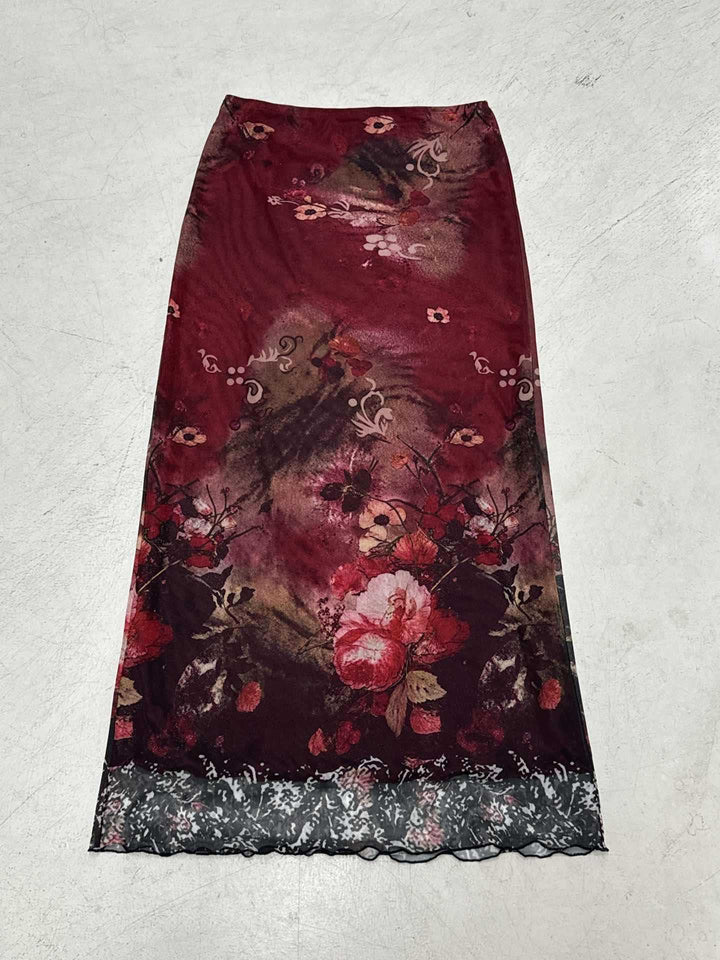 Damen Maxirock mit floralen Mustern und transparenter Spitze Drune