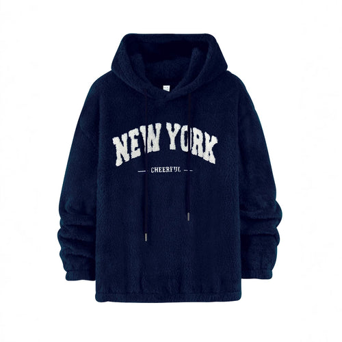 Unisex nan kuscheliger Plüsch-Hoodie mit Chenille-Logo, Kapuze und elastischem Saum Drune