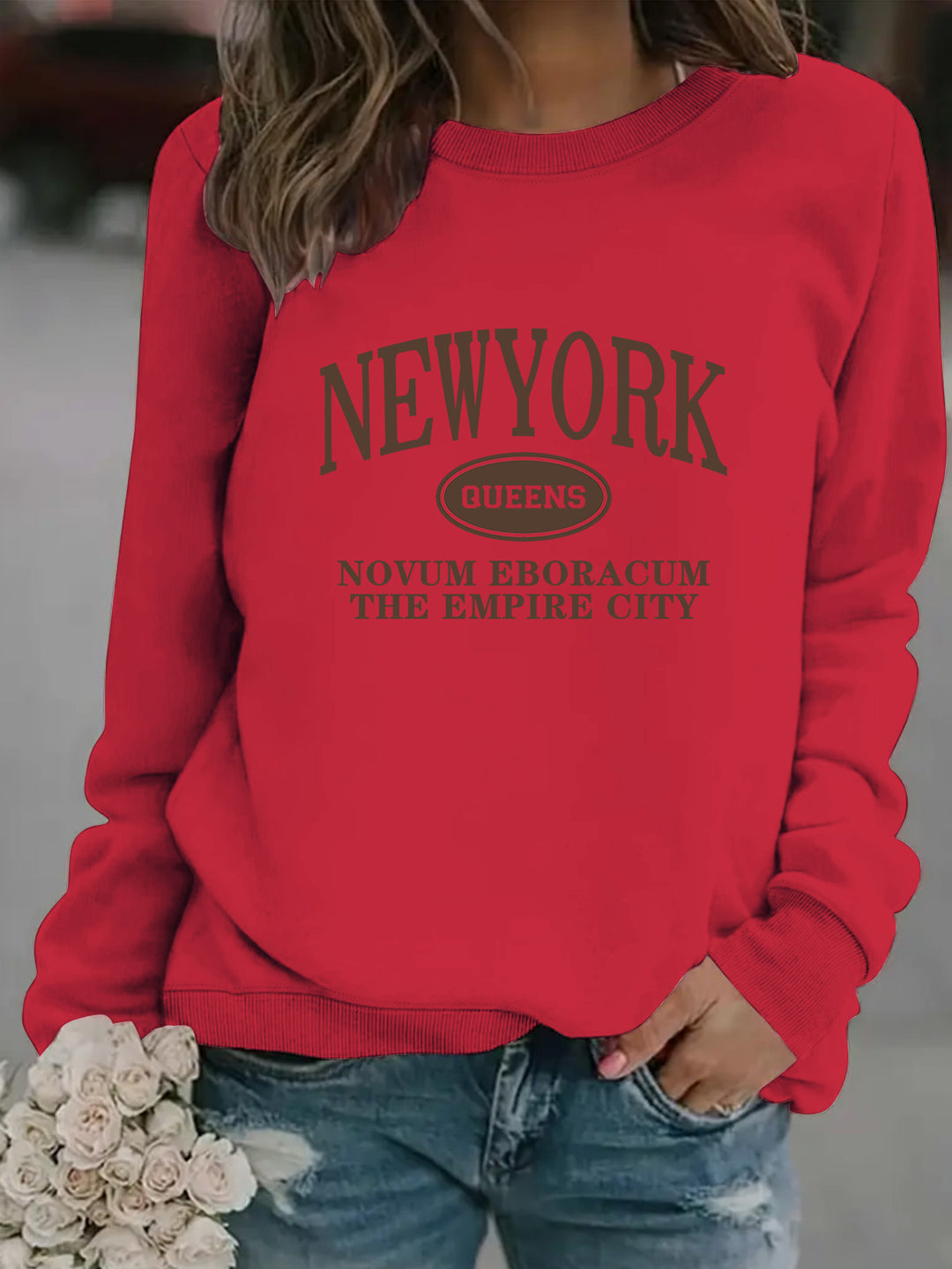 Damen Sweatshirt mit stylischem New Yorker Schriftzug Drune