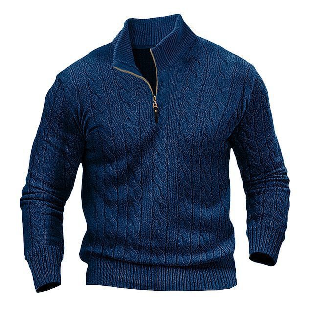 Herren eleganter Strickpullover mit Stehkragen und halbem Reißverschluss Drune