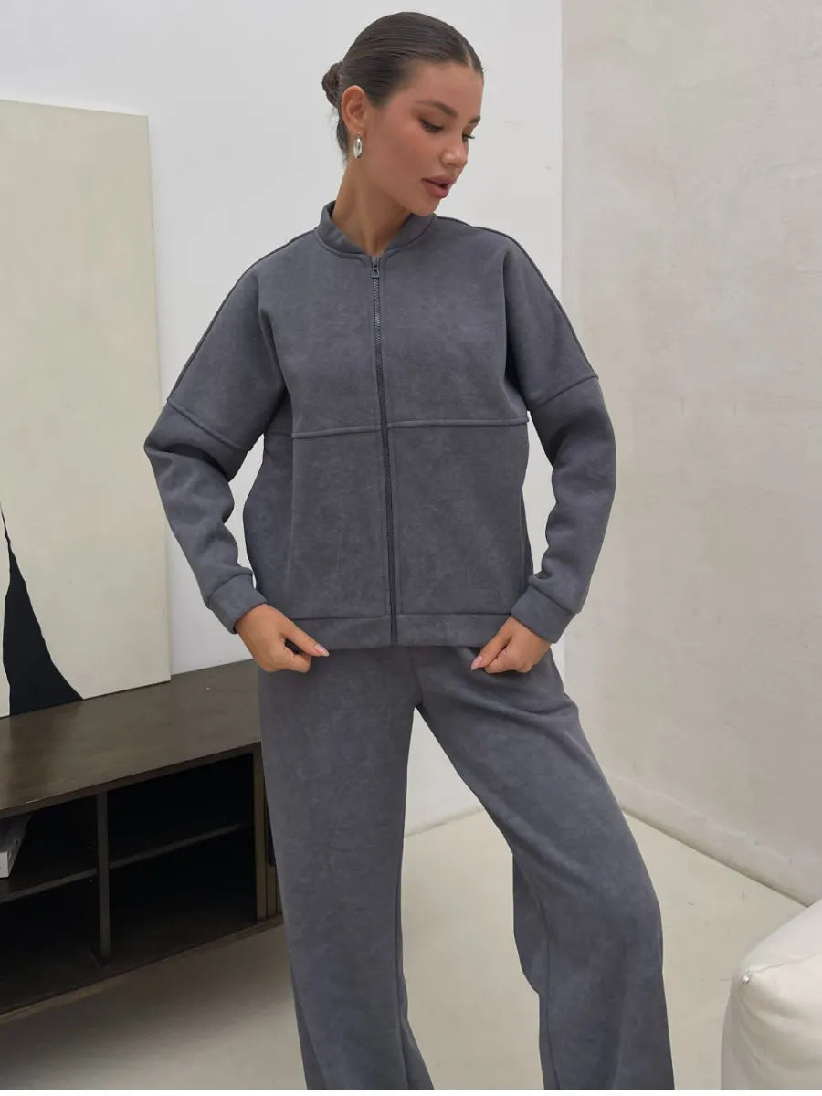 Damen Sportliches Fleece-Set mit durchgehendem Reißverschluss Drune