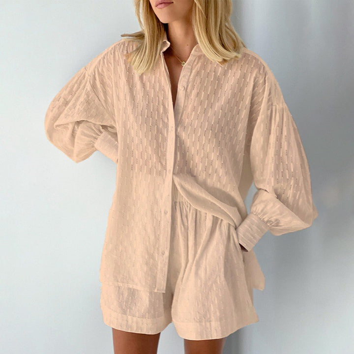 Damen modisches Kurzarm-Pyjama-Set mit strukturierter Oberflächenbeschaffenheit Drune