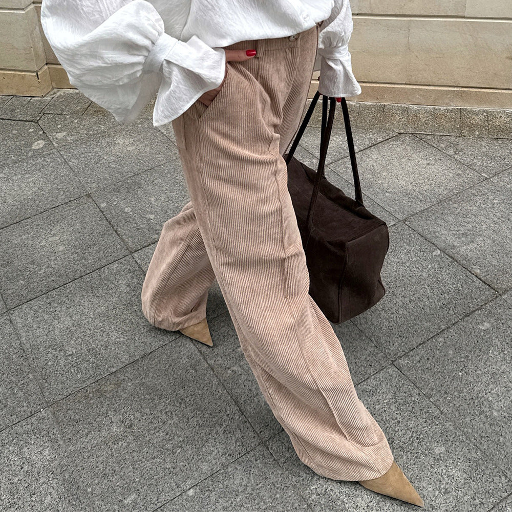 Damen weite Cordhose mit elegantem Schnitt und hohem Bund Drune