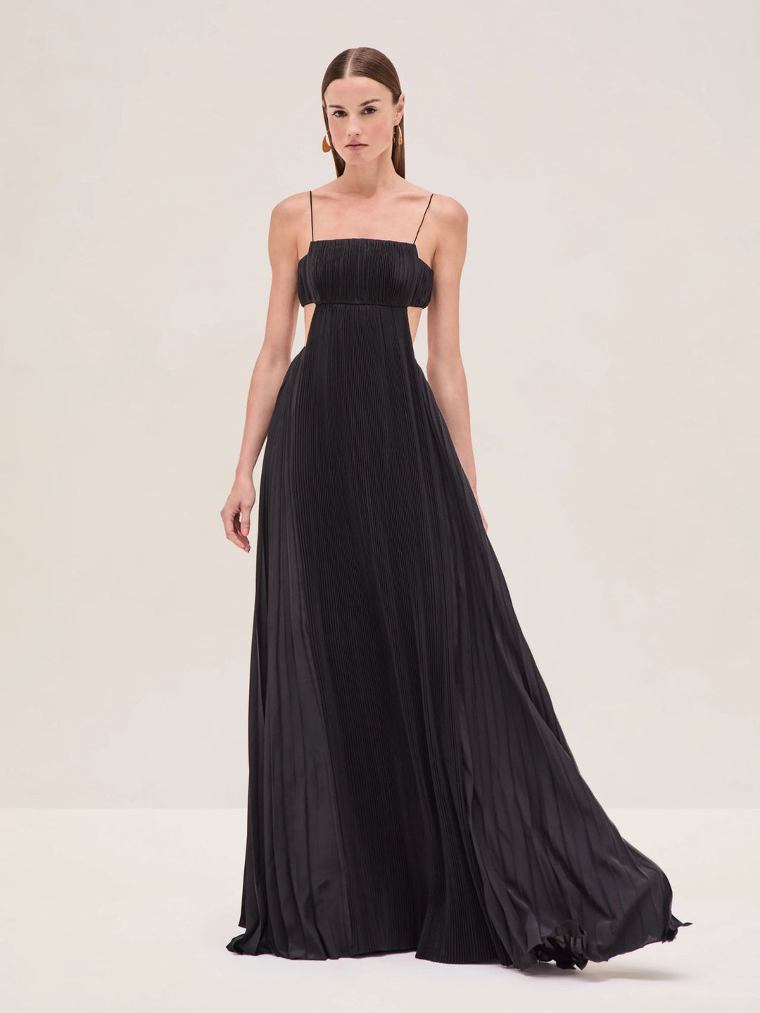 Damen Maxi-Kleid mit eleganter Plisseedetails und schmalen Spaghettiträgern Drune
