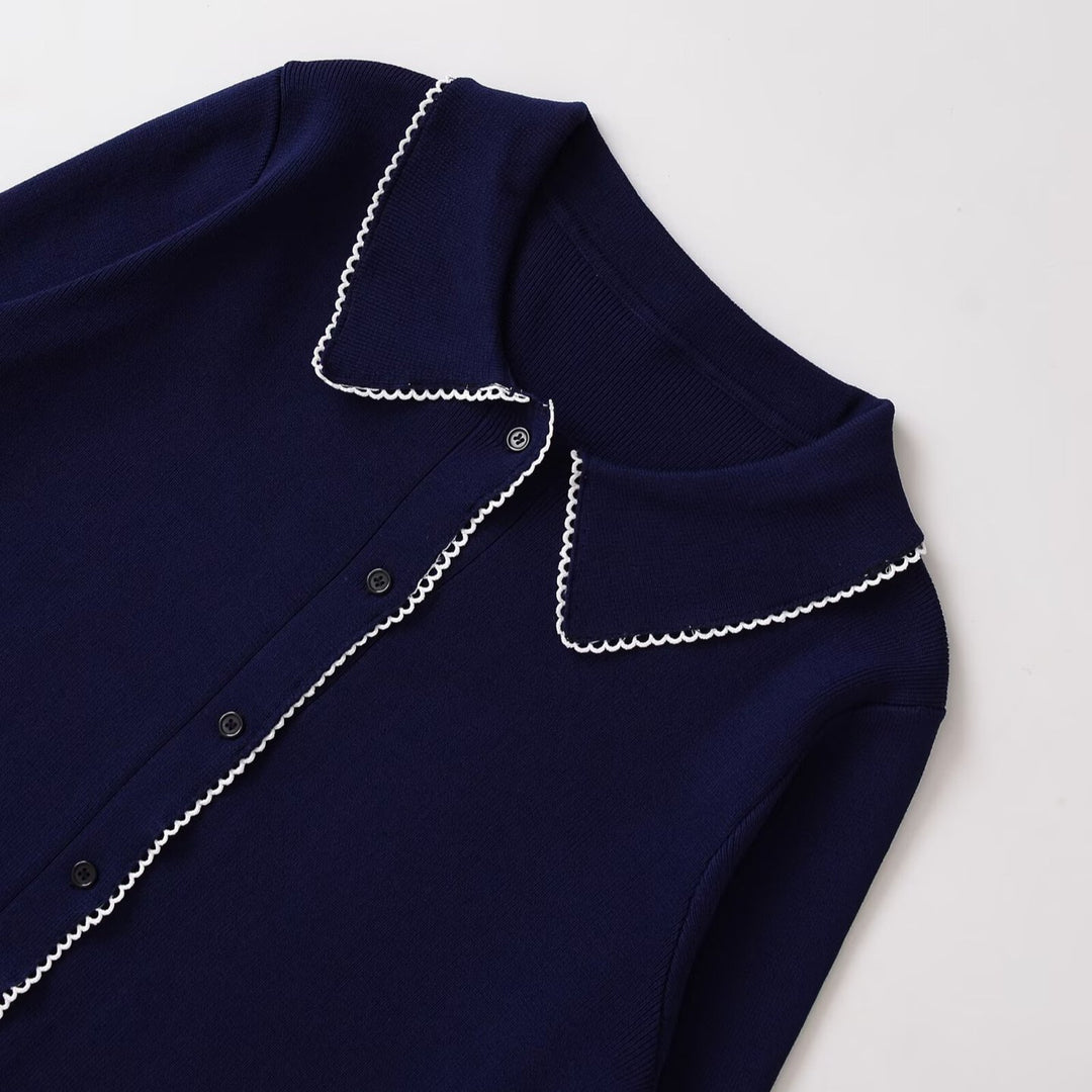 Damen modische Strickjacke mit Kragen und Knopfleiste Drune