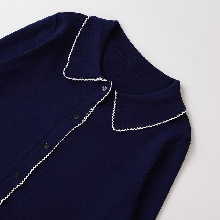 Damen modische Strickjacke mit Kragen und Knopfleiste Drune