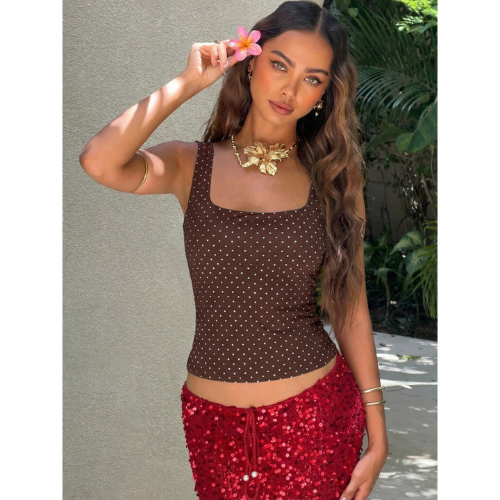 Damen Polka-Dot Top mit schmalem Schnitt und quadratischem Ausschnitt Drune