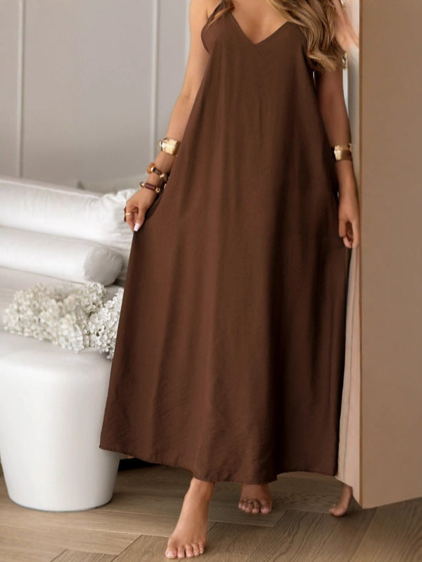 Damen lässiges Maxikleid mit tiefem V-Ausschnitt und weichem Material Drune