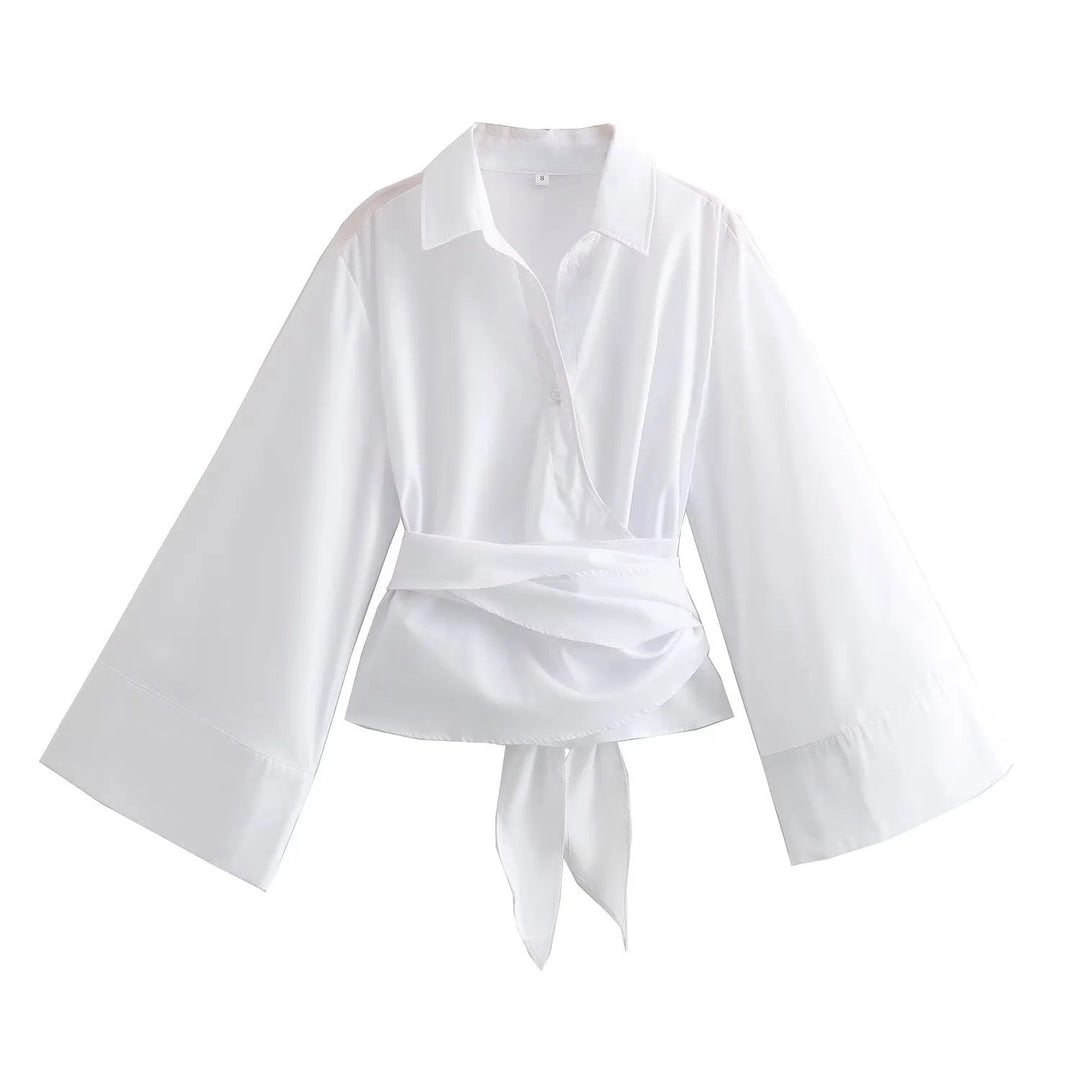 Damen Elegante Bluse mit weitem Ärmel und taillierter Schluppe Drune