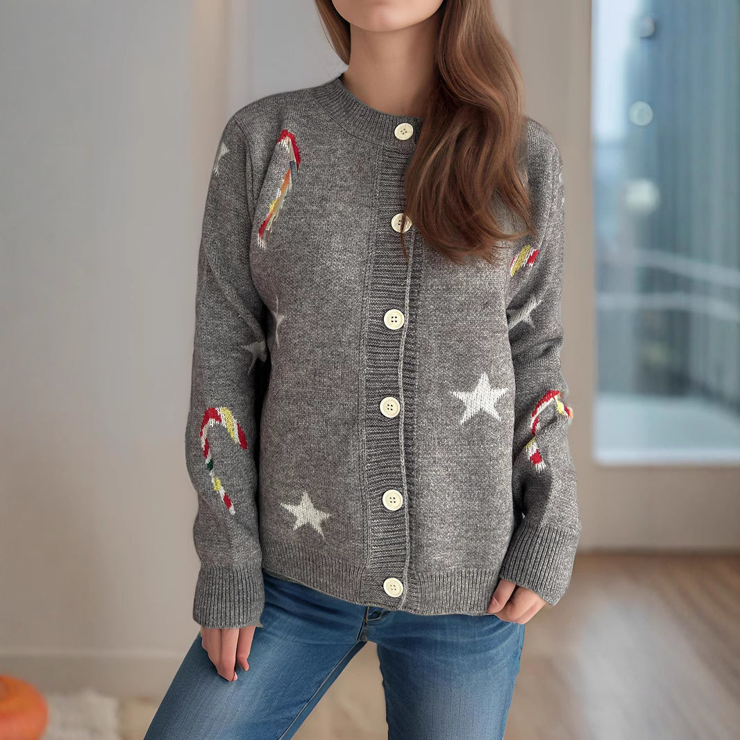 Damen Strickjacke mit festlichem Motiv und dekorativen Knöpfen Drune