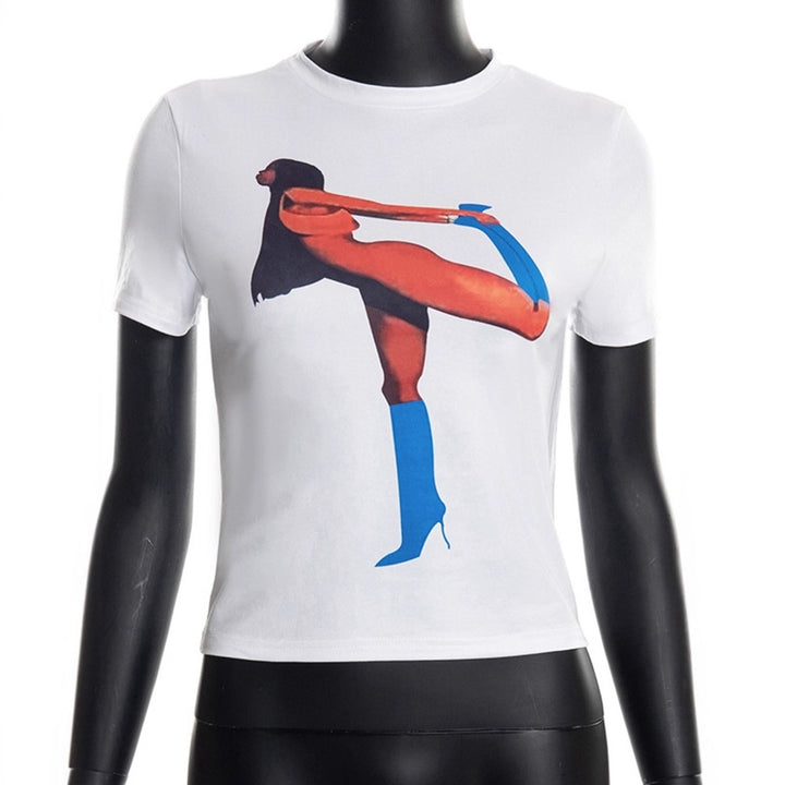Damen Crop T-Shirt mit auffälligem Grafikdruck Drune