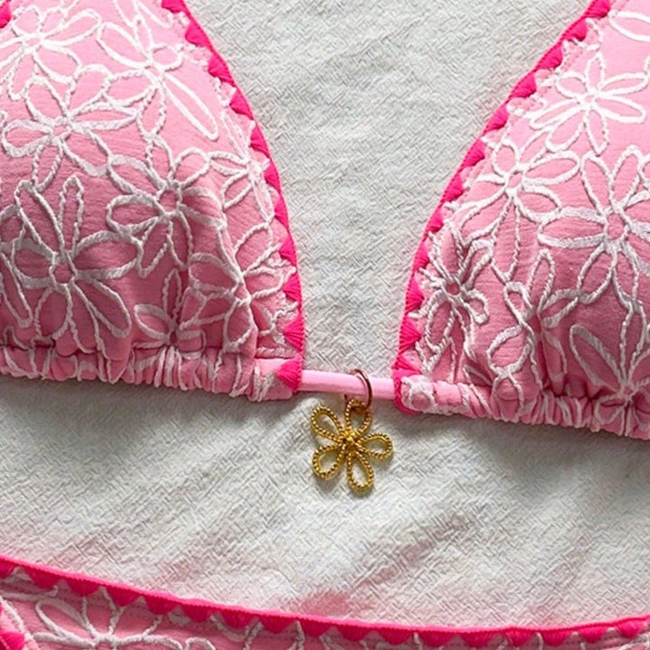 Damen Triangel-Bikini-Set mit floralen Stickereien Drune